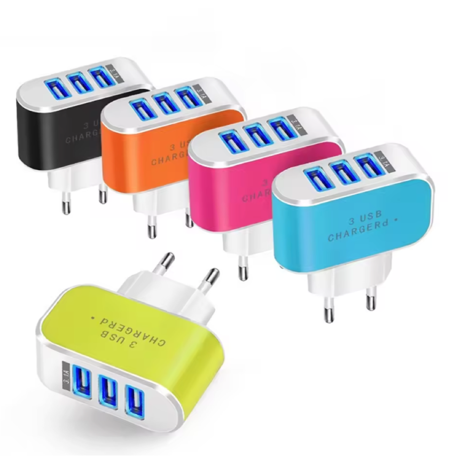 3USB EU US Plug LED Mobile Phone Chargers Multi-Head Travel Charger 3Ports LED Light Phone Charge Adapter EU Plug Charger