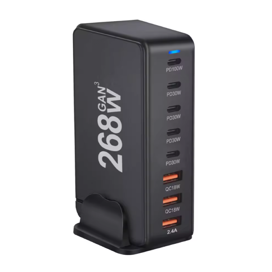 268W GaN Desktop Charger 8-Port USB PD Charger Quick Charge 3.0 USB Type C Fast Charger Mobile USB Charger for iPhone 15 MacBook