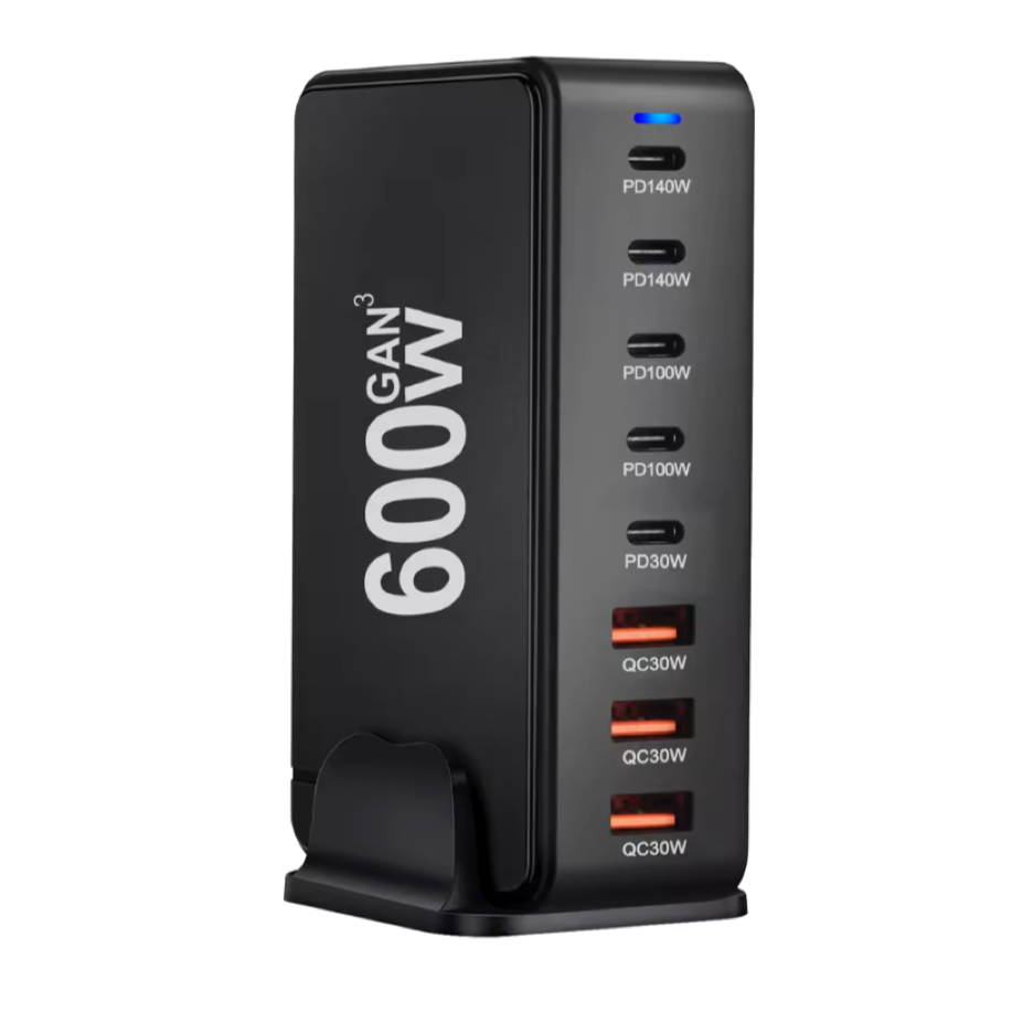 600W GaN Fast Charge 3.0 USB-C Charger with 8 Ports 5C3A PD, Portable and Suitable for Tablets
