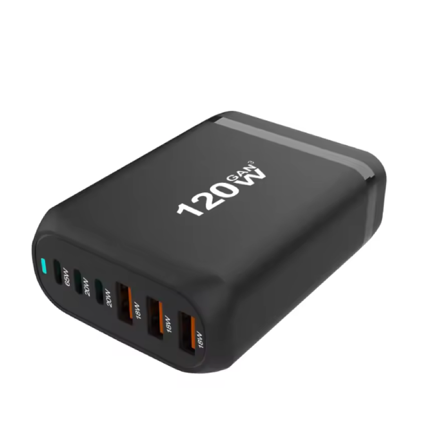 120W GAN Charger 6-port USB Type C PD Charger Fast Charge 3.0 USB Type C Fast Charger Mobile USB Charger Tablet Charger
