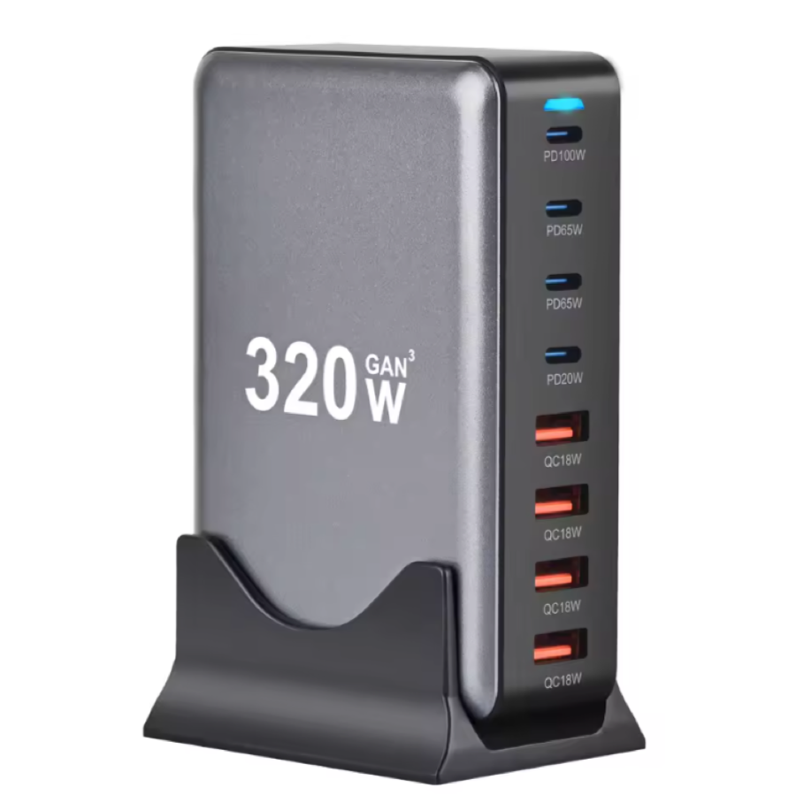 320W GaN Charger USB C Fast Desktop 8-port USB Type C PD Charger Fast Charge 3.0 USB Type C Fast Charger for iPhone15 14 Samsung