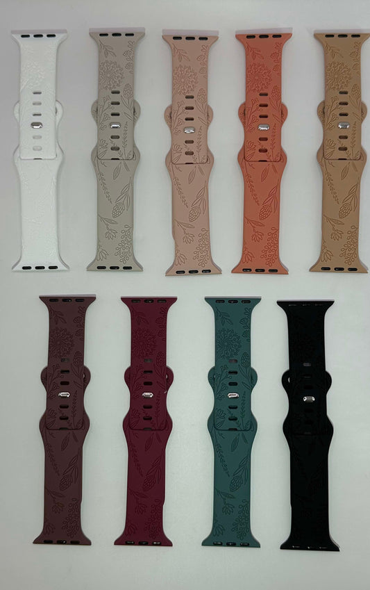 Floral Engraved Silicone Band for Apple Watch – Soft & Stylish Strap