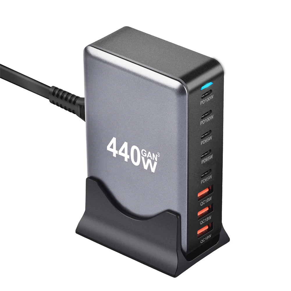 440W Gan Fast Charge 3.0 USB Type C Fast Charger Mobile 8-port 5C3A PD Charger Convenient To Carry Tablet Charger