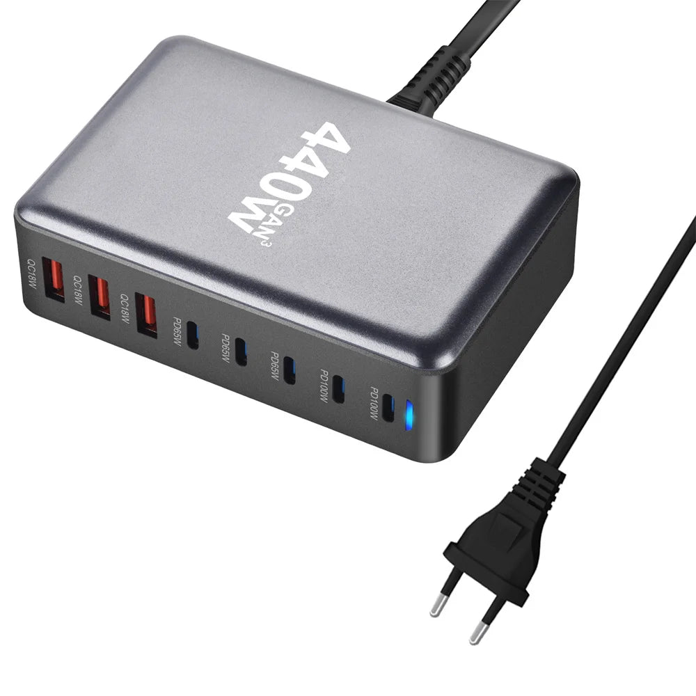 440W Gan Fast Charge 3.0 USB Type C Fast Charger Mobile 8-port 5C3A PD Charger Convenient To Carry Tablet Charger