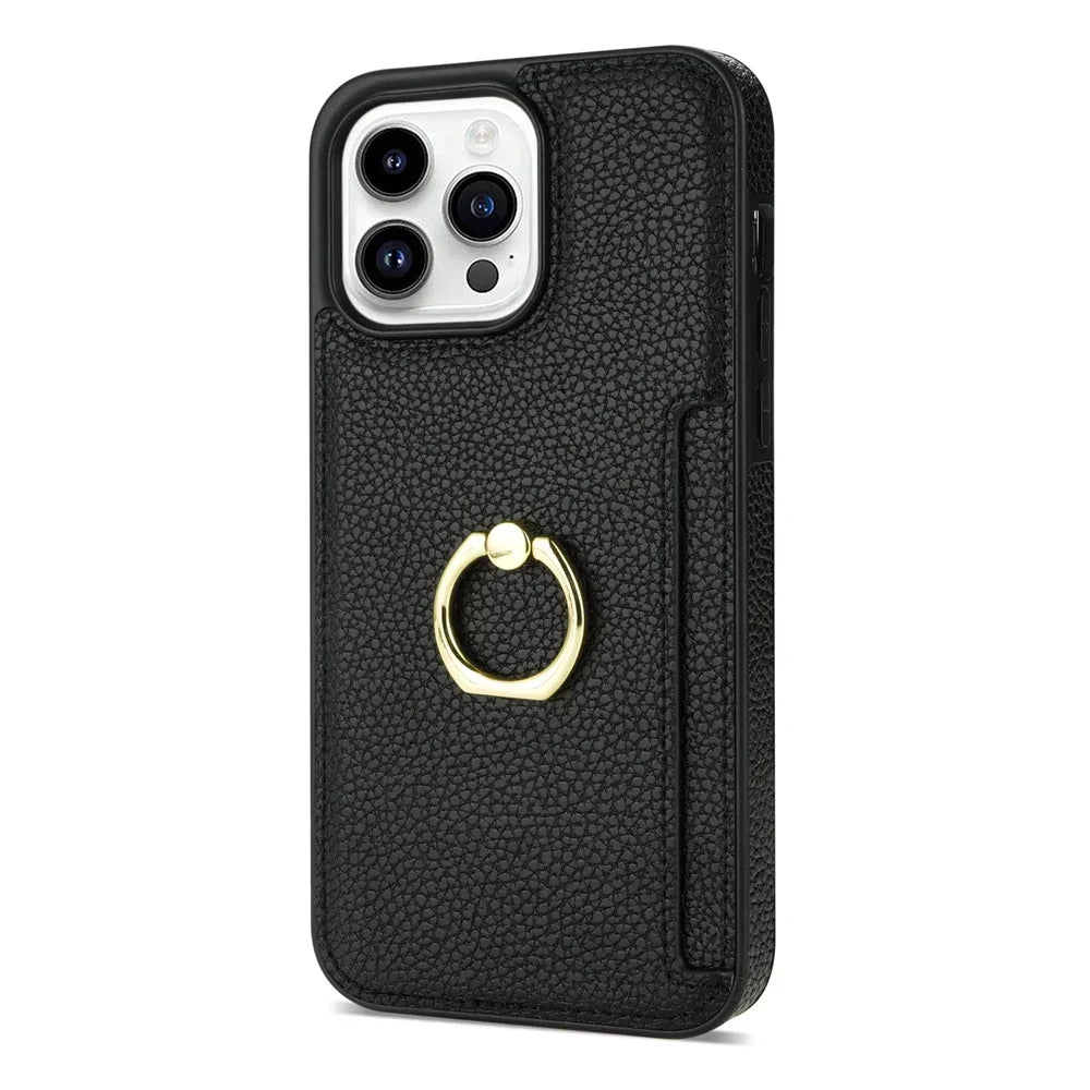 Card Solt Litchi Leather Wallet Case For iPhone