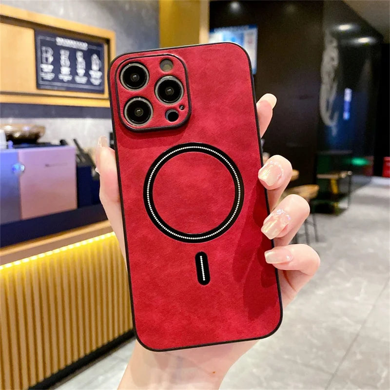 For Magsafe Leather Shockproof Phone Case For iPhone 16 15 14 13 12 11 Pro Max 16e Plus Luxury Soft Wireless Charge Cover Cases