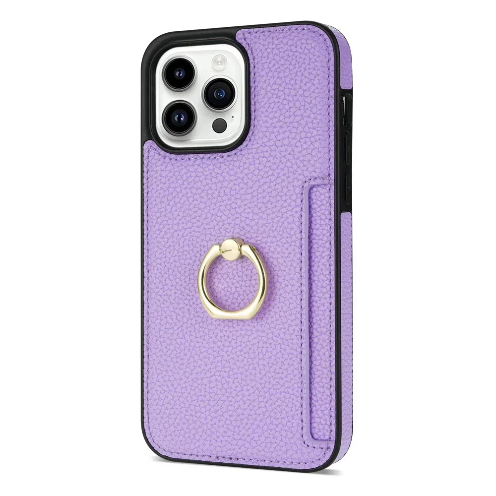 Card Solt Litchi Leather Wallet Case For iPhone