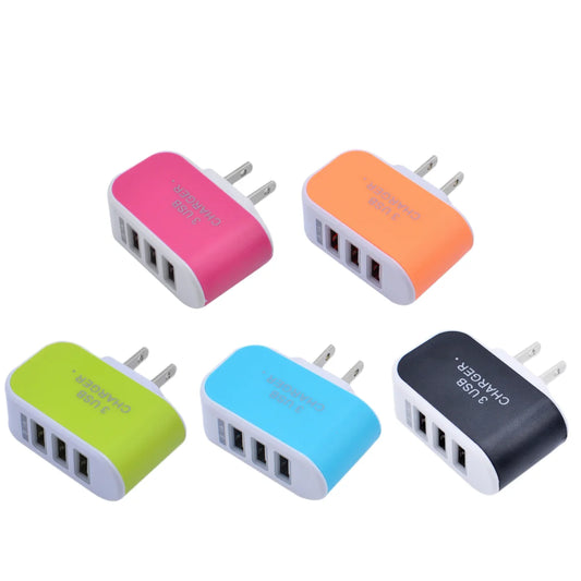 Compact 3 USB Wall Charger – Dual US & EU Plug Travel Adapter