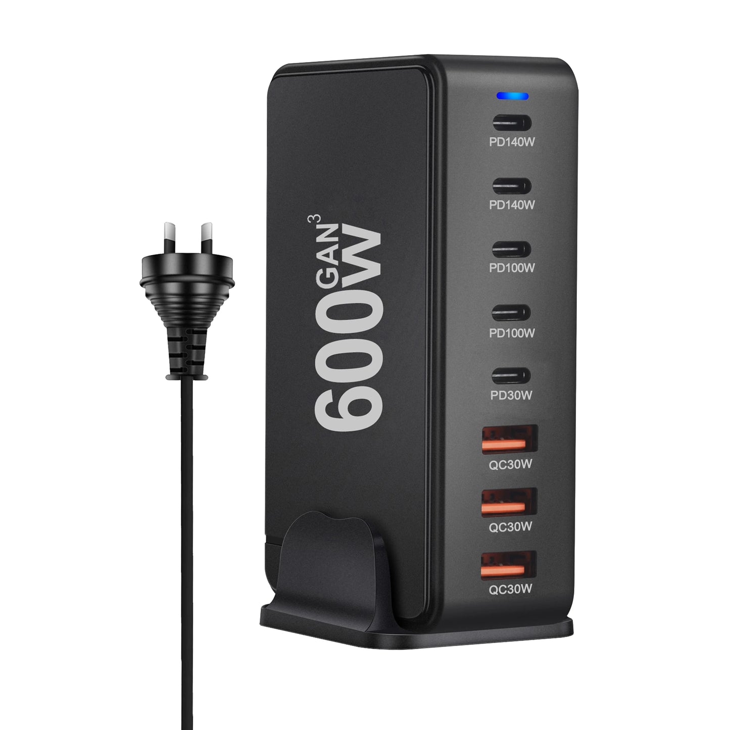 600W GaN Fast Charge 3.0 USB-C Charger with 8 Ports 5C3A PD, Portable and Suitable for Tablets