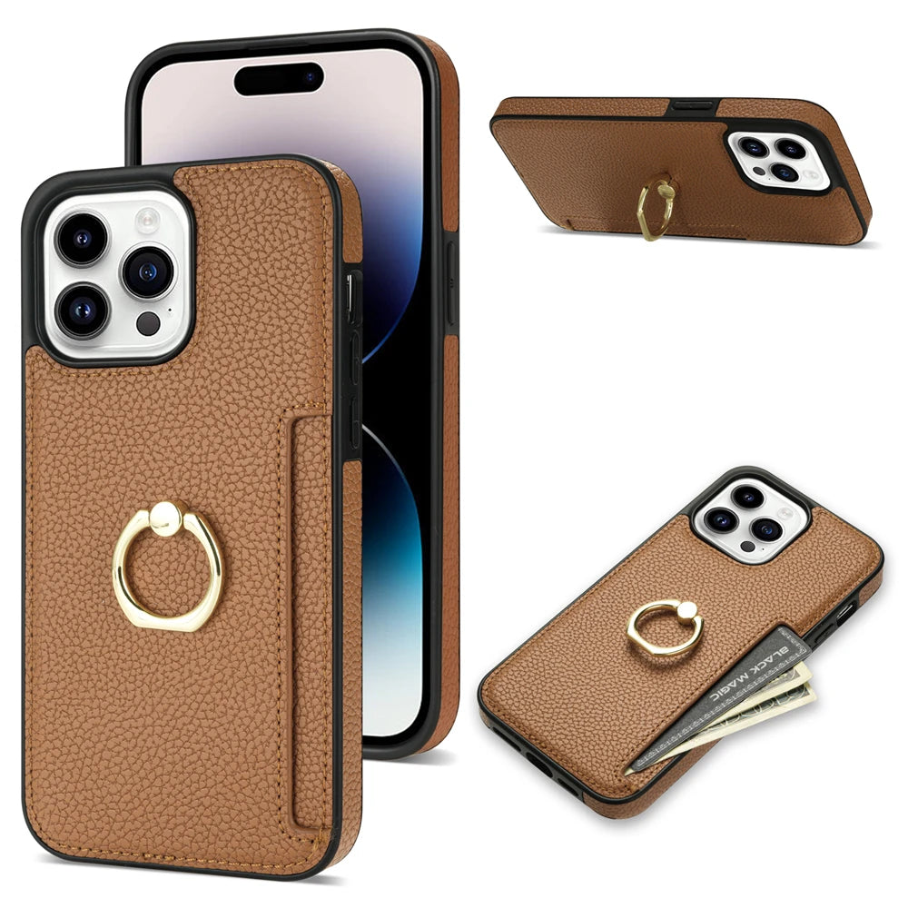 Card Solt Litchi Leather Wallet Case For iPhone