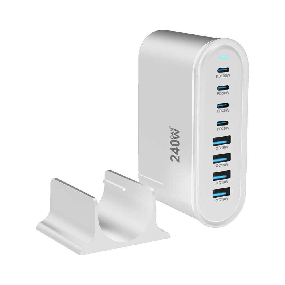 240W Desktop GaN Charger 8-port USB Type C PD Charger Fast Charge 3.0 USB Type C Fast Charger Mobile USB Charger