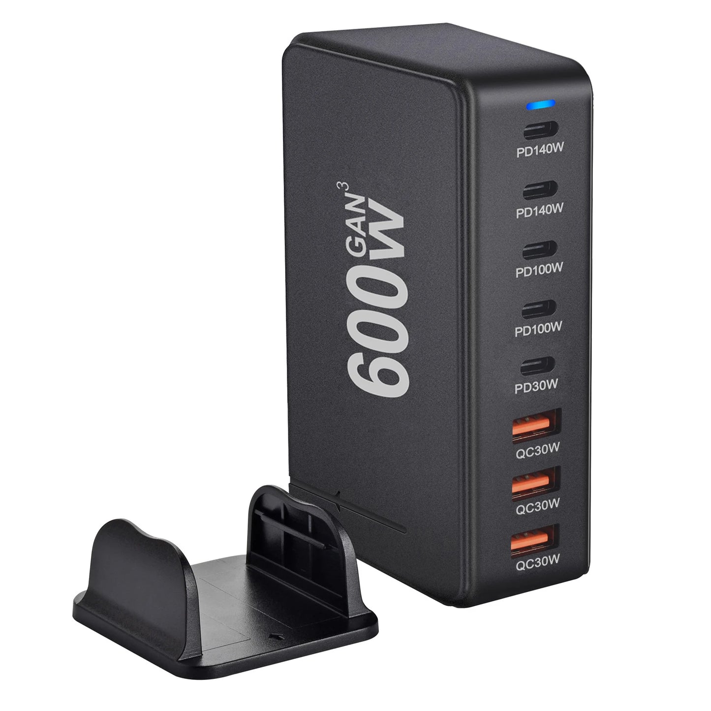 600W GaN Fast Charge 3.0 USB-C Charger with 8 Ports 5C3A PD, Portable and Suitable for Tablets