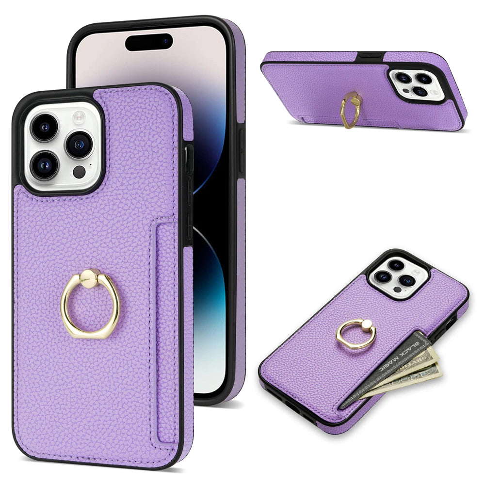 Card Solt Litchi Leather Wallet Case For iPhone