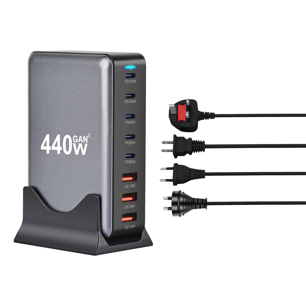 440W Gan Fast Charge 3.0 USB Type C Fast Charger Mobile 8-port 5C3A PD Charger Convenient To Carry Tablet Charger