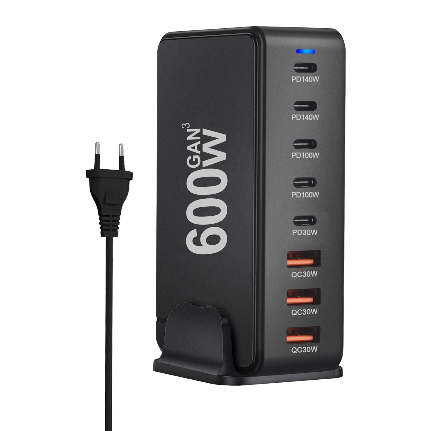 600W GaN Fast Charge 3.0 USB-C Charger with 8 Ports 5C3A PD, Portable and Suitable for Tablets