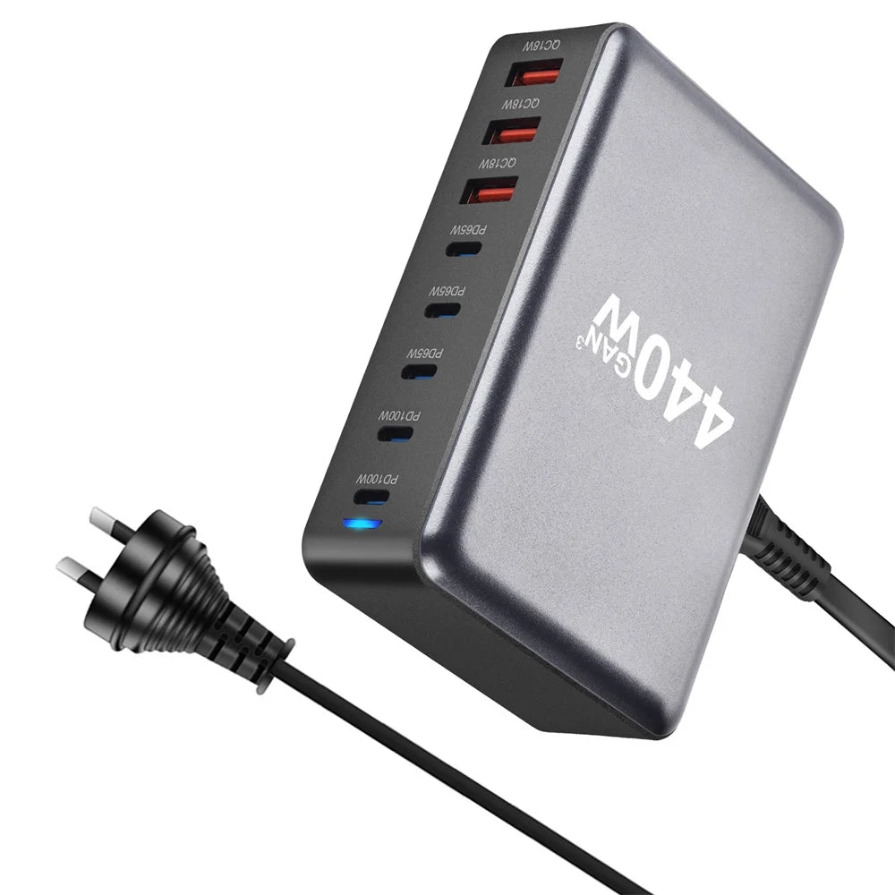 440W Gan Fast Charge 3.0 USB Type C Fast Charger Mobile 8-port 5C3A PD Charger Convenient To Carry Tablet Charger
