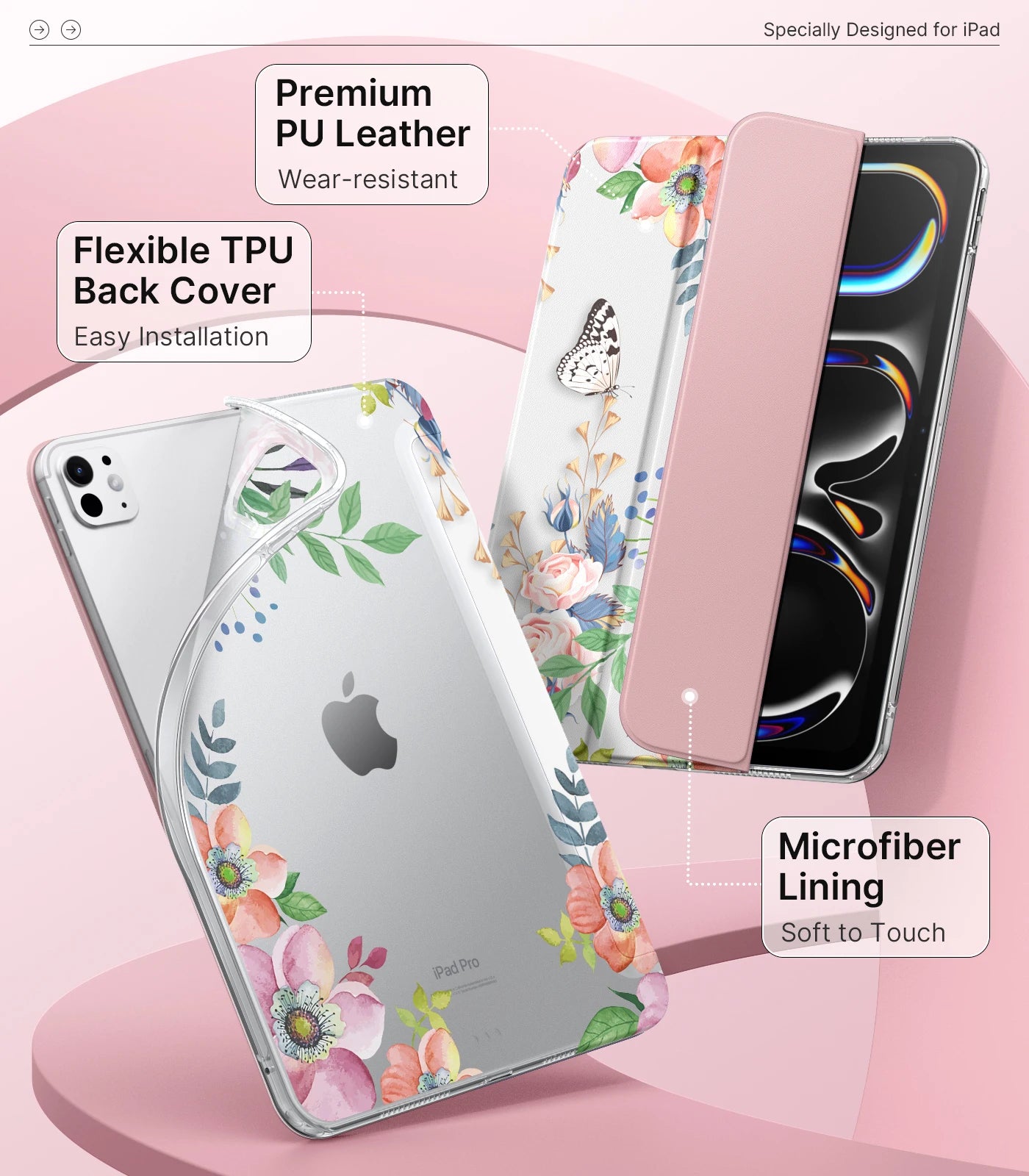 For iPad Pro 11 Inch Case M4 2024 (5th Gen) Ultra Slim Stand iPad Pro 11 M4 Case with Soft TPU Translucent Frosted Back Cover