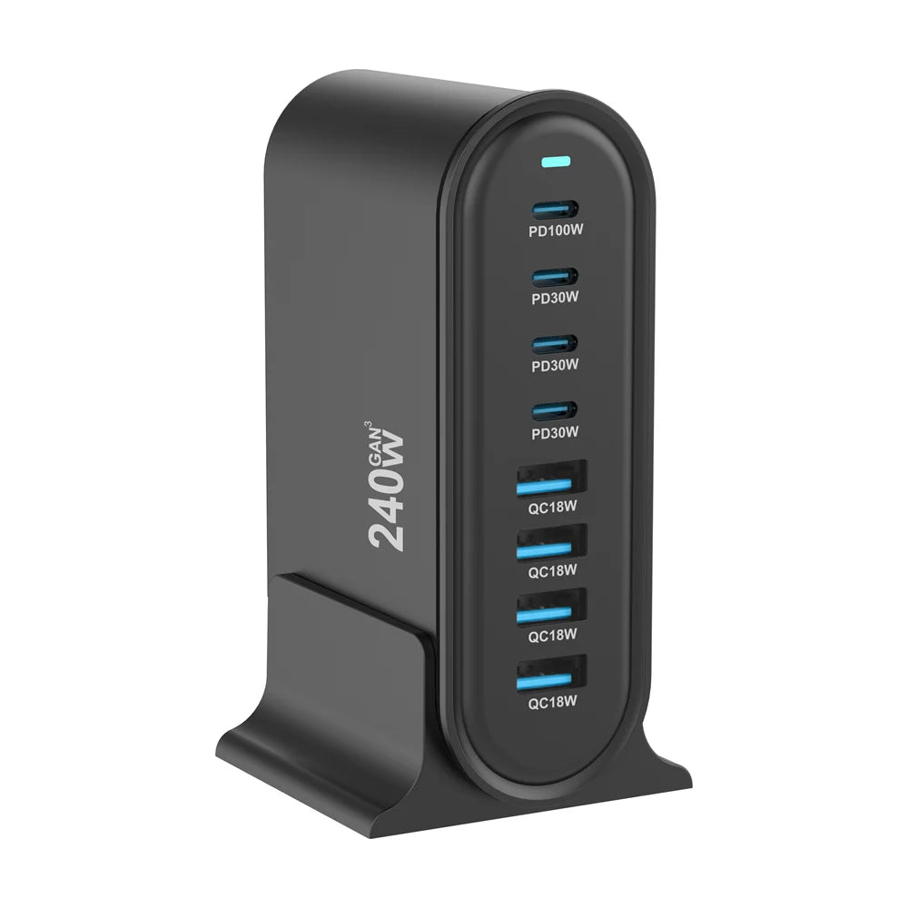 240W Desktop GaN Charger 8-port USB Type C PD Charger Fast Charge 3.0 USB Type C Fast Charger Mobile USB Charger