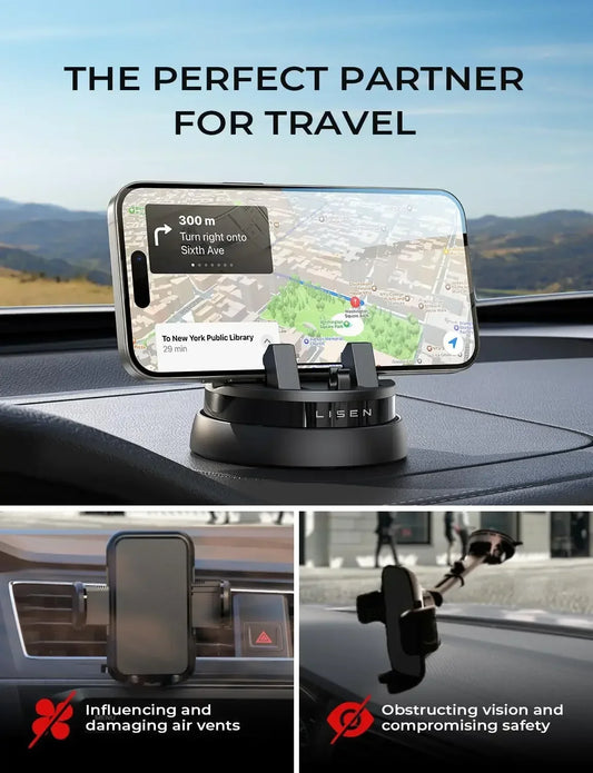 360° Rotating Car Phone Holder – Foldable Dashboard Mount, Strong Grip