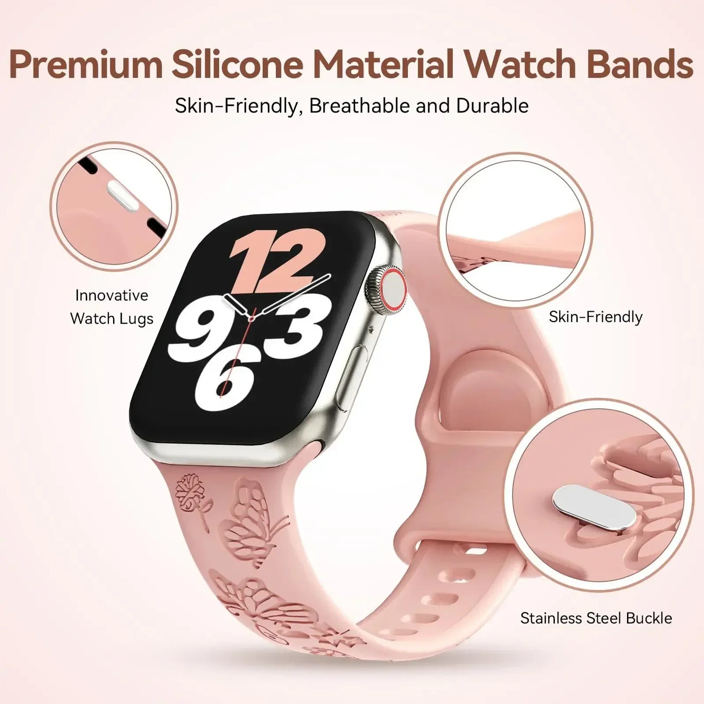 Floral Engraved Strap For Apple Watch Band