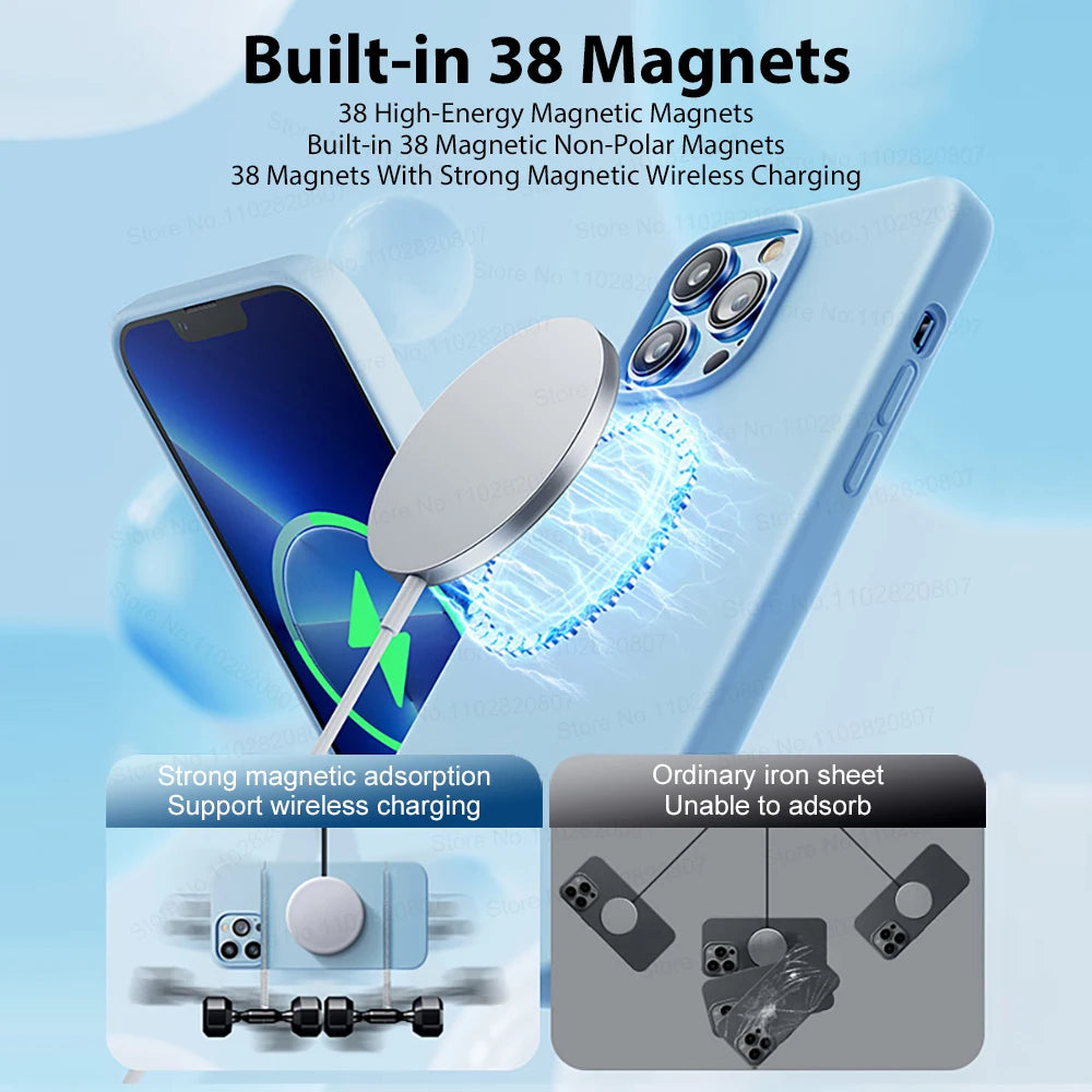 Liquid Silicone Magnetic Cases For iPhone 15 14 13 12 Pro Max Plus For Magsafe Case Wireless Charge Cover Phone Accessories