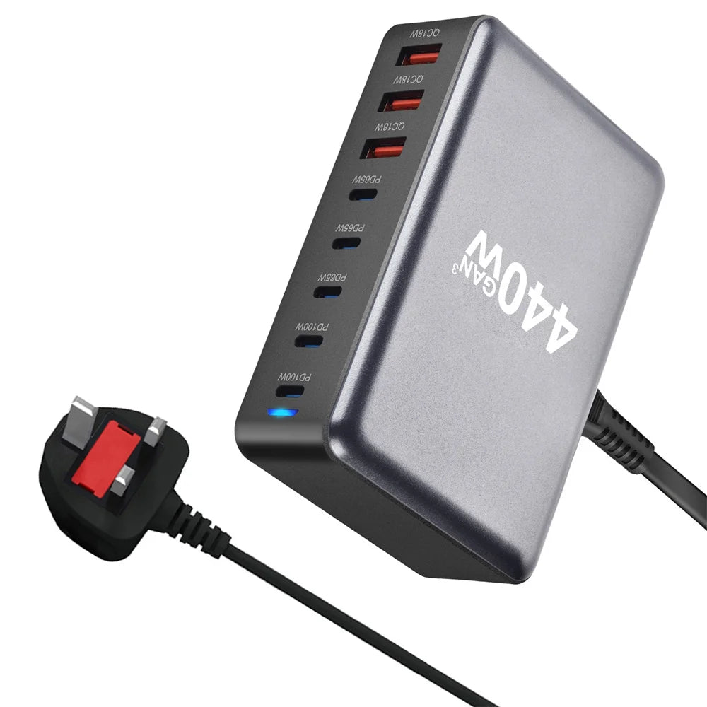 440W Gan Fast Charge 3.0 USB Type C Fast Charger Mobile 8-port 5C3A PD Charger Convenient To Carry Tablet Charger