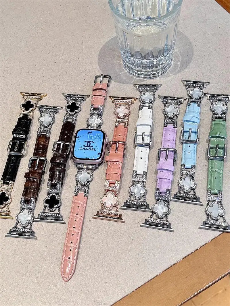 Clover fine diamond versatile pattern compatible with iWatch Apple strap 38mm 40mm 41mm 42mm 44mm 45mm 49mm