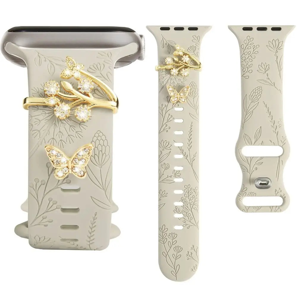 Luxury Gold Charm Rings for Apple Watch Bands – Elegant Metal Strap Jewelry Accessory
