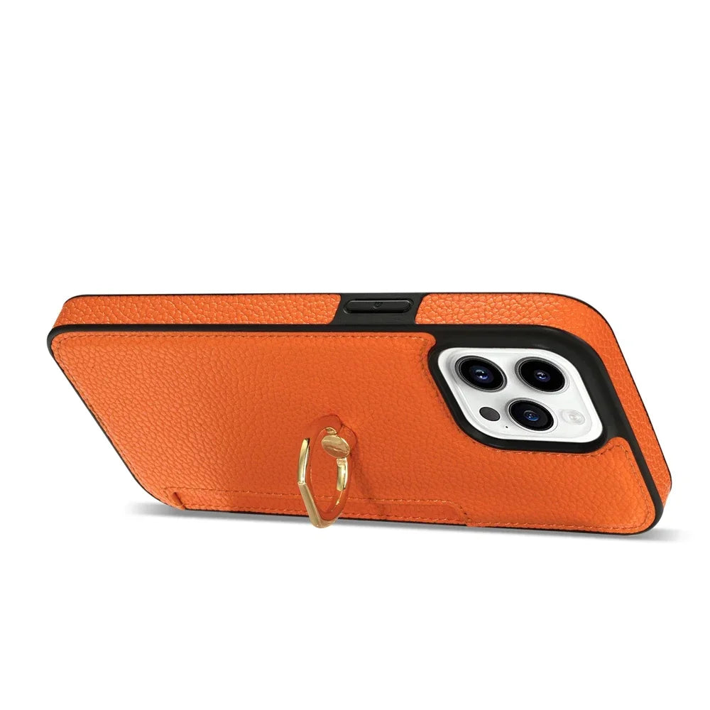 Card Solt Litchi Leather Wallet Case For iPhone