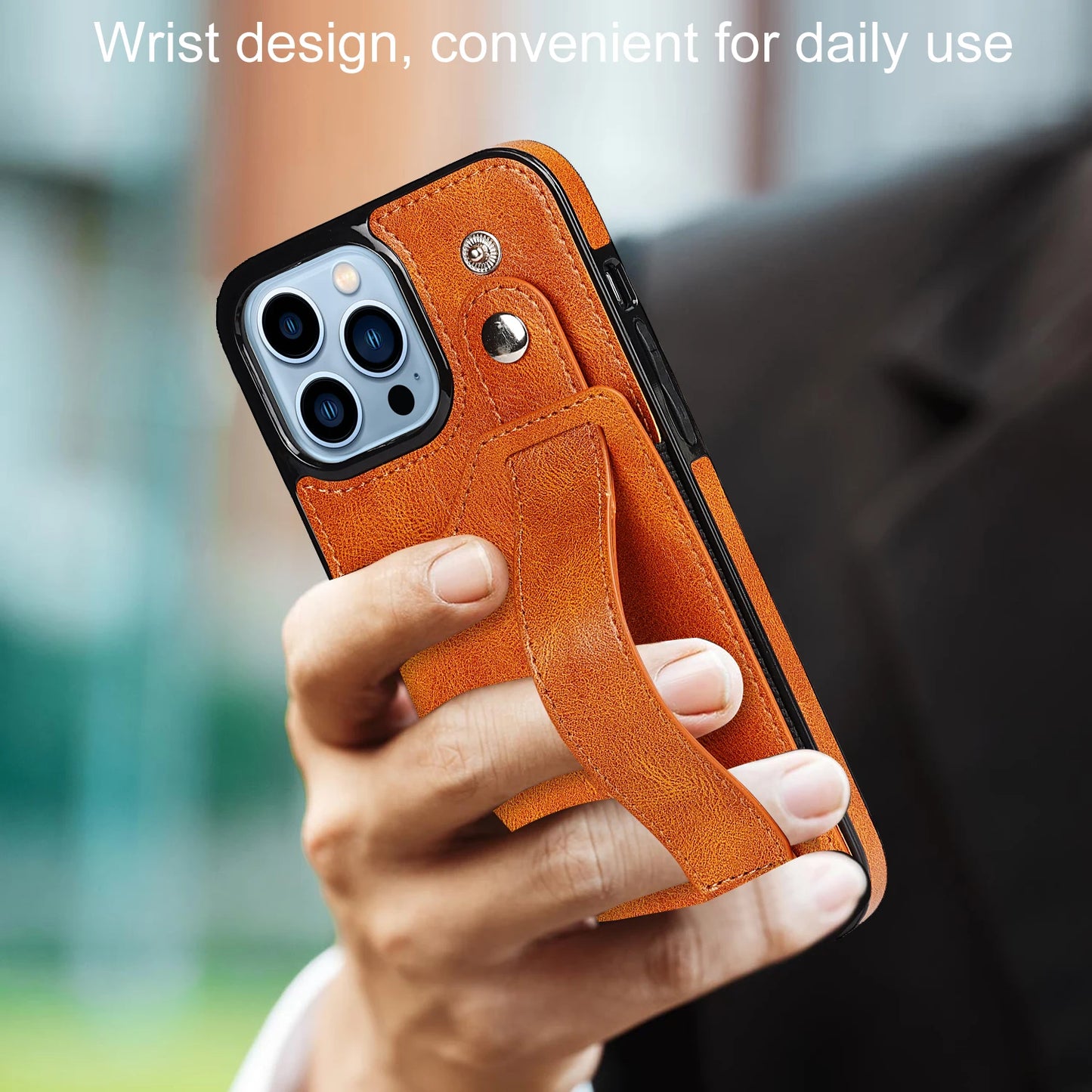Luxury Wrist Strap Wallet Cards Leather Case For iPhone 15 14 13 12 Kickstand Cover RFID