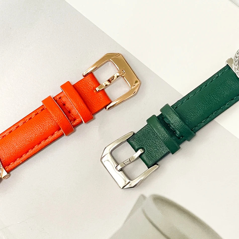 Luxury Crystal-Decorated Leather Strap for Apple Watch – Elegant Bracelet Style