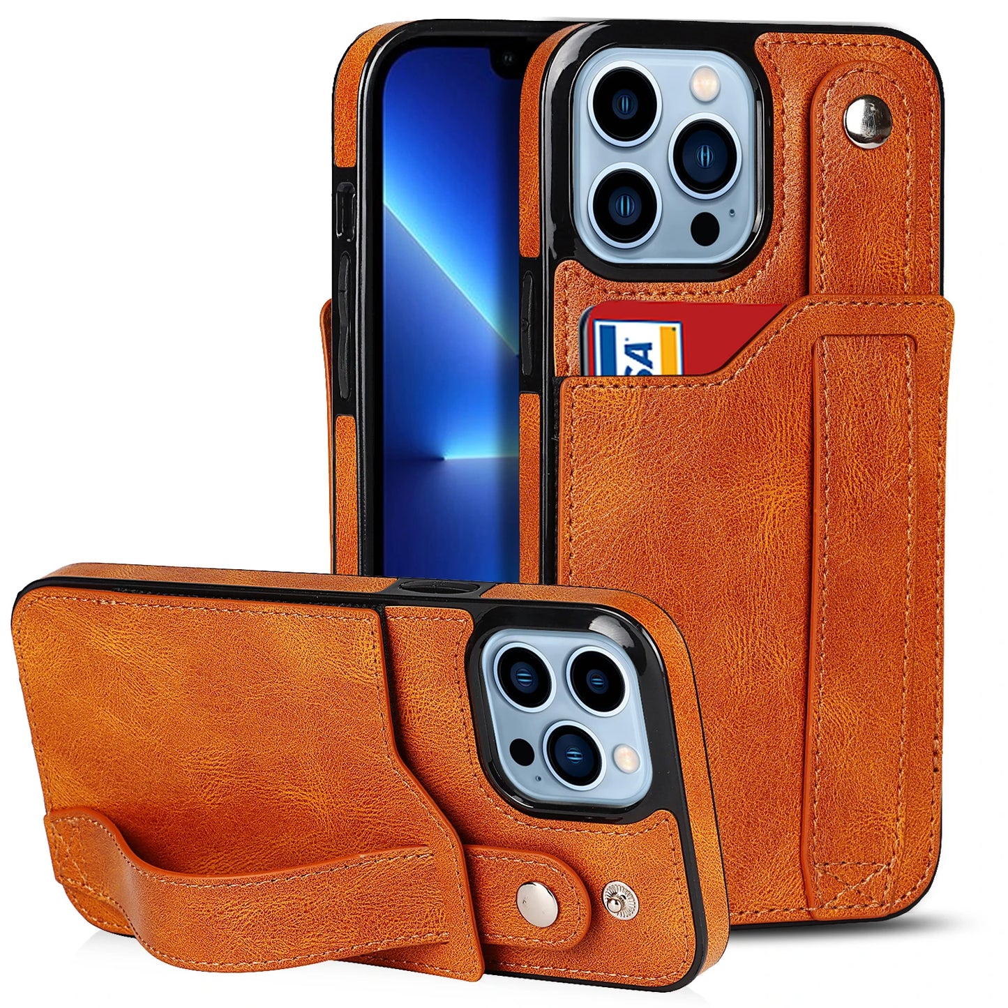 Luxury Wrist Strap Wallet Cards Leather Case For iPhone 15 14 13 12 Kickstand Cover RFID
