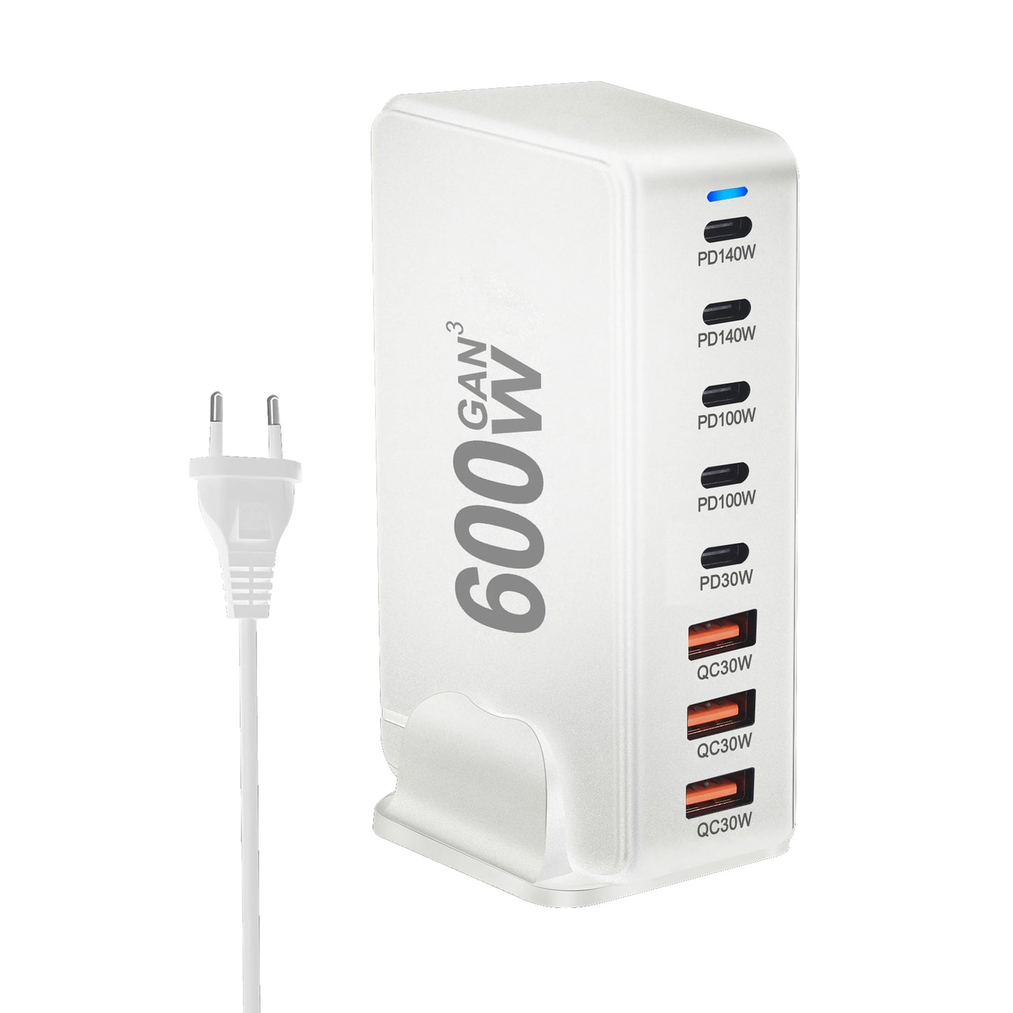 600W GaN Fast Charge 3.0 USB-C Charger with 8 Ports 5C3A PD, Portable and Suitable for Tablets