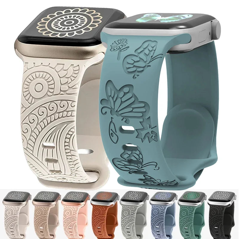 Floral Engraved Strap For Apple Watch Band