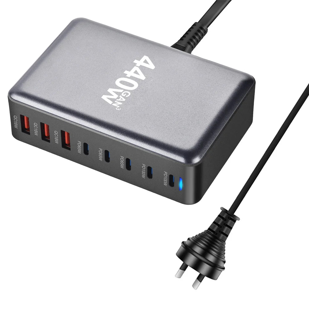 440W Gan Fast Charge 3.0 USB Type C Fast Charger Mobile 8-port 5C3A PD Charger Convenient To Carry Tablet Charger