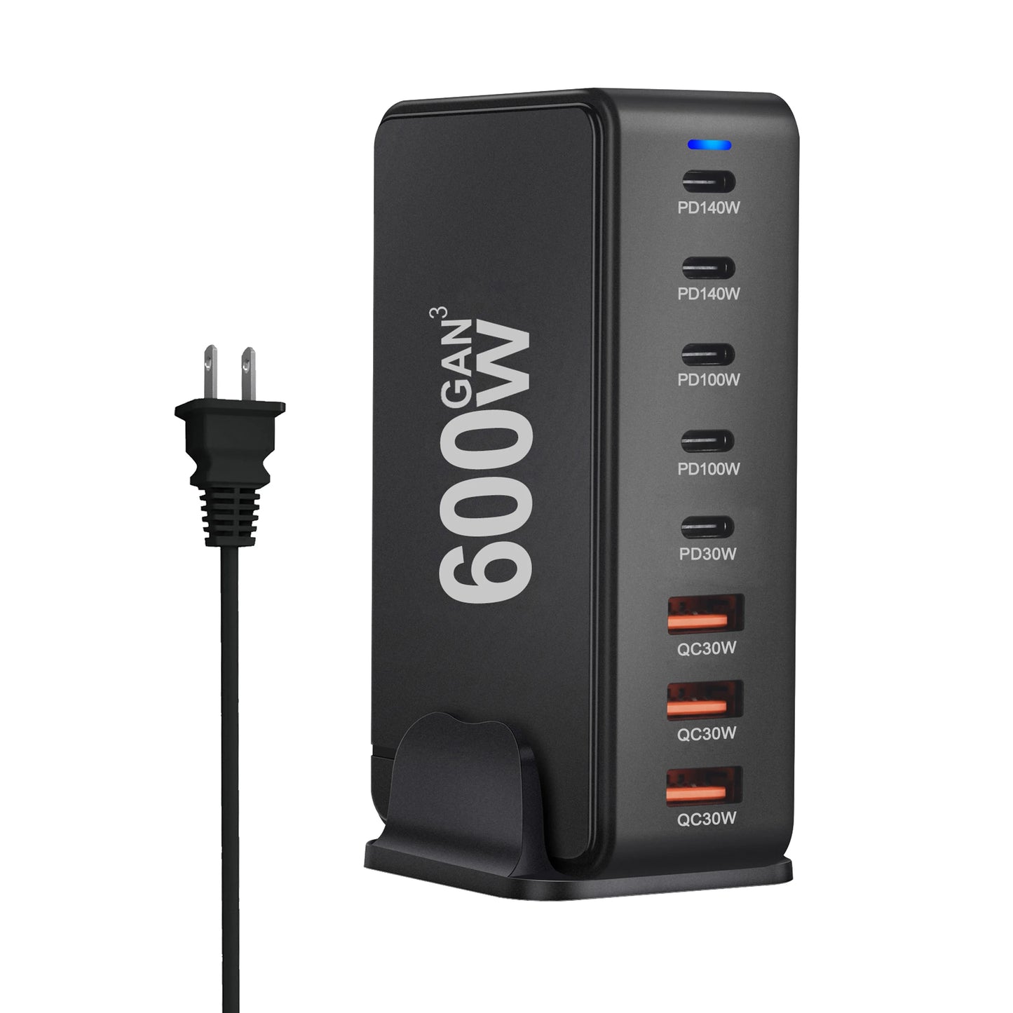 600W GaN Fast Charge 3.0 USB-C Charger with 8 Ports 5C3A PD, Portable and Suitable for Tablets