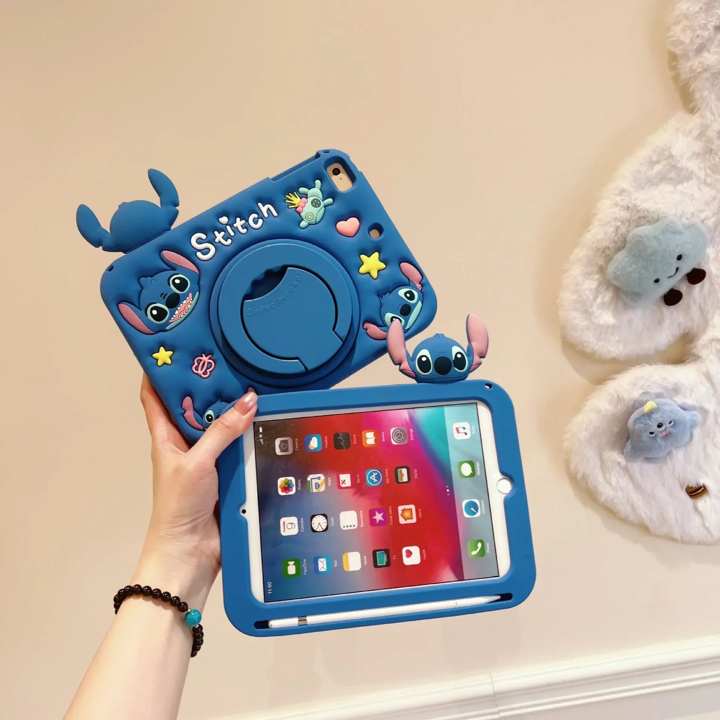 Stitch Tablet Stand Case for iPad Air 1 2 3 4 5 6 10.9 10th 10.2 7 8 9 2024 Pro 11 2021 9.7 2018 2017 Mini 6 Silicon Kids Cover