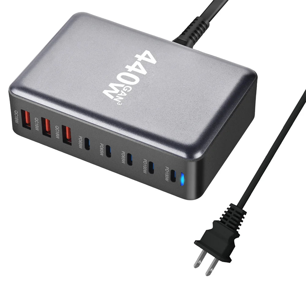 440W Gan Fast Charge 3.0 USB Type C Fast Charger Mobile 8-port 5C3A PD Charger Convenient To Carry Tablet Charger