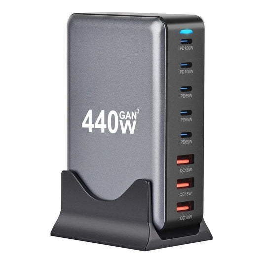 440W GaN Fast Charging Station with US / UK / EU / AU Plug – Multi-Port Power Charger