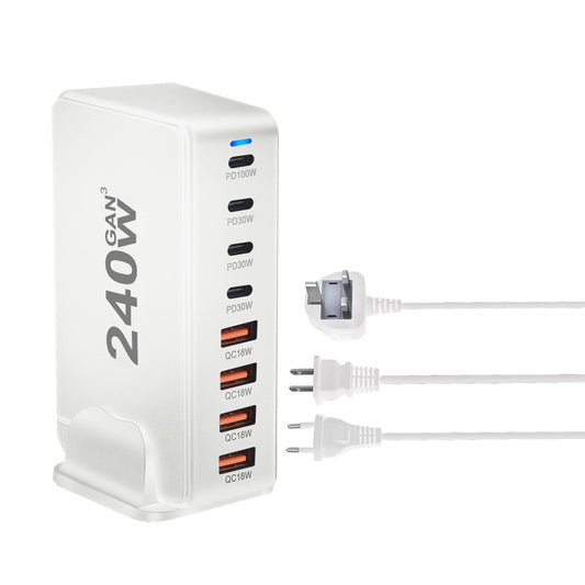 240W GaN Desktop Charger – 8 USB-C Ports with PD Fast Charging | US / EU / UK / AU Plug