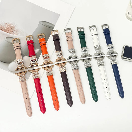 Luxury Crystal-Decorated Leather Strap for Apple Watch – Elegant Bracelet Style
