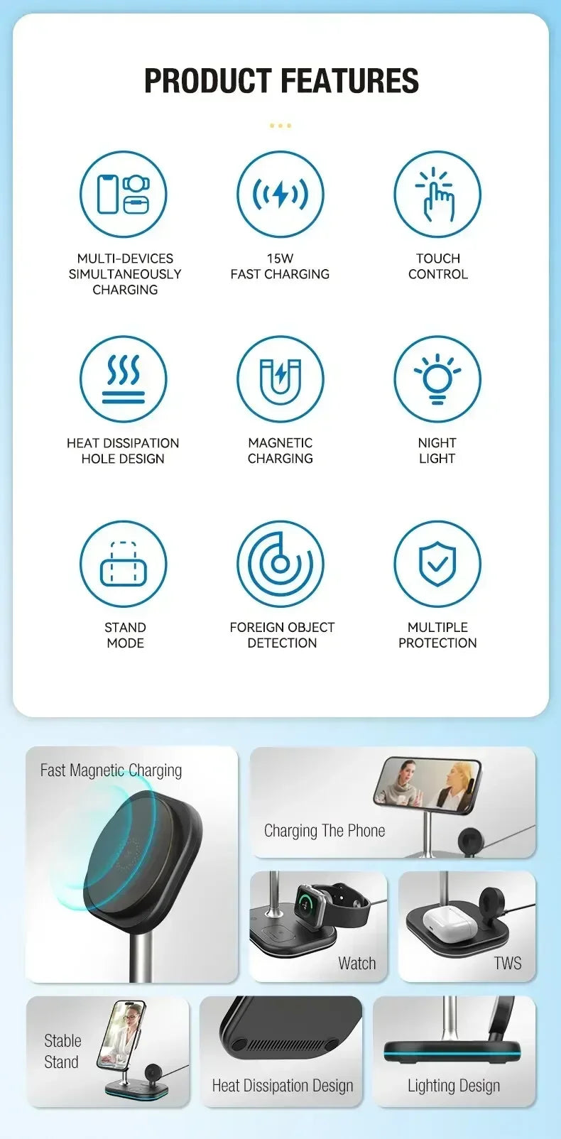 Magnetic 3 in 1 Wireless Charger Stand