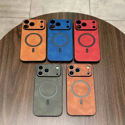 Luxury Leather MagSafe Case – Shockproof Magnetic Wireless Charging Cover for iPhone