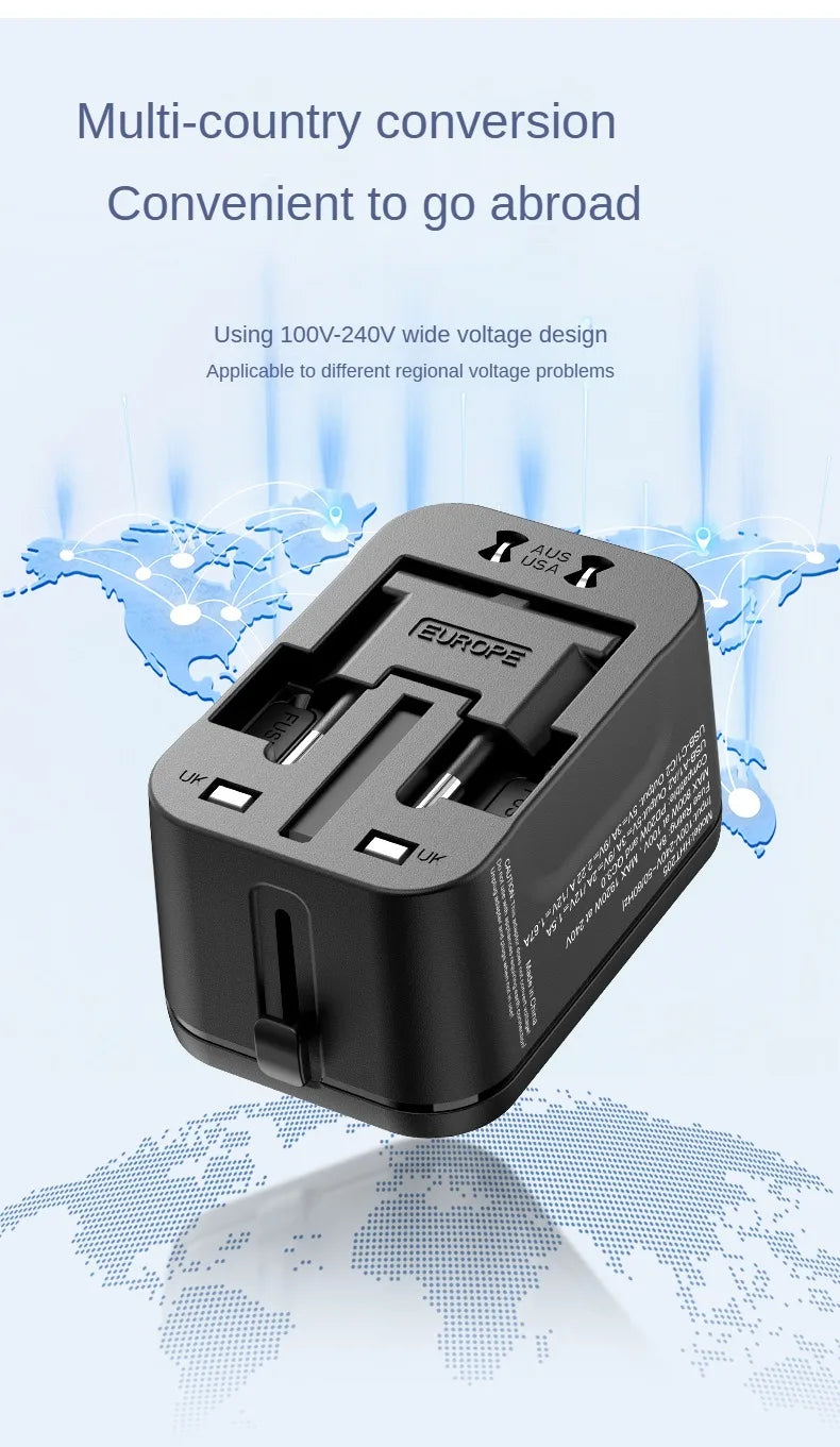 Universal Travel Adapter – Multi-Port Fast Charger for Worldwide Use