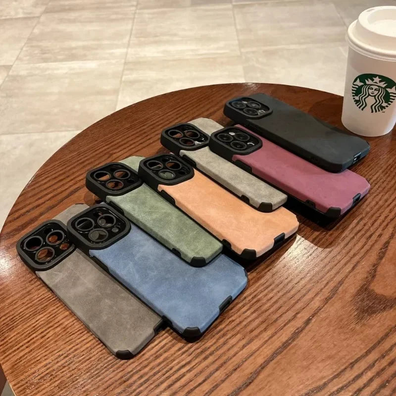 Fashion Case For iPhone 15 14 13 12 Pro Max Plus Fur Leather Full Lens Protection Cases Cover