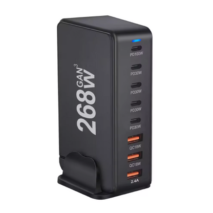 268W GaN Desktop Charger 8-Port USB PD Charger Quick Charge 3.0 USB Type C Fast Charger Mobile USB Charger for iPhone 15 MacBook