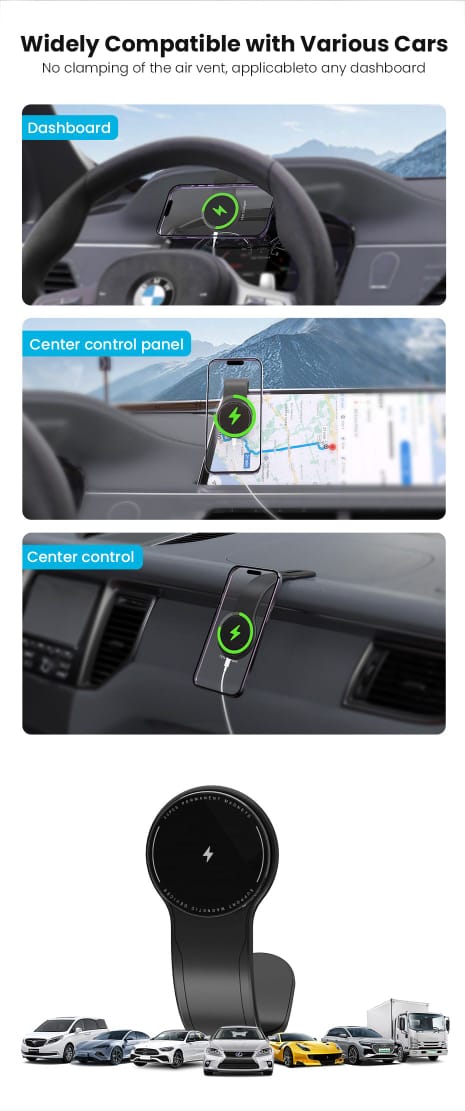 Foldable Magnetic Car Phone Holder with Wireless Charging