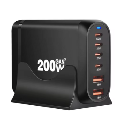 200W GaN Desktop charger 6-port USB Type C PD Charger Fast Charge 3.0 Fast Charger Mobile USB charger
