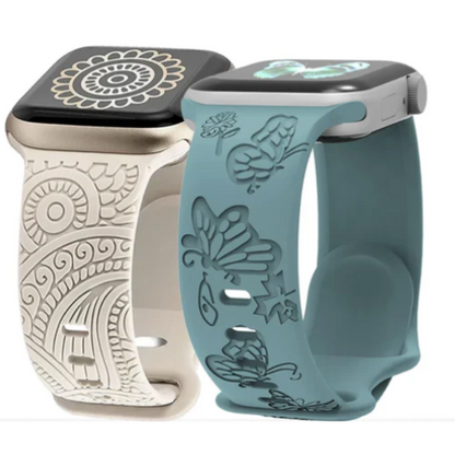 Floral Engraved Strap For Apple Watch Band
