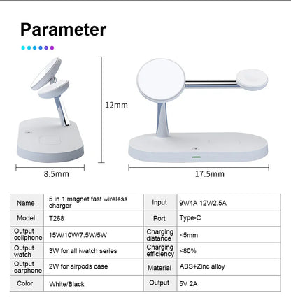 3 in 1 Wireless Charger Stand Magnetic For iPhone 12 13 14 15 Fast Charging Station for Apple Watch 9 8 7 6 5 Airpods 2 3 Pro